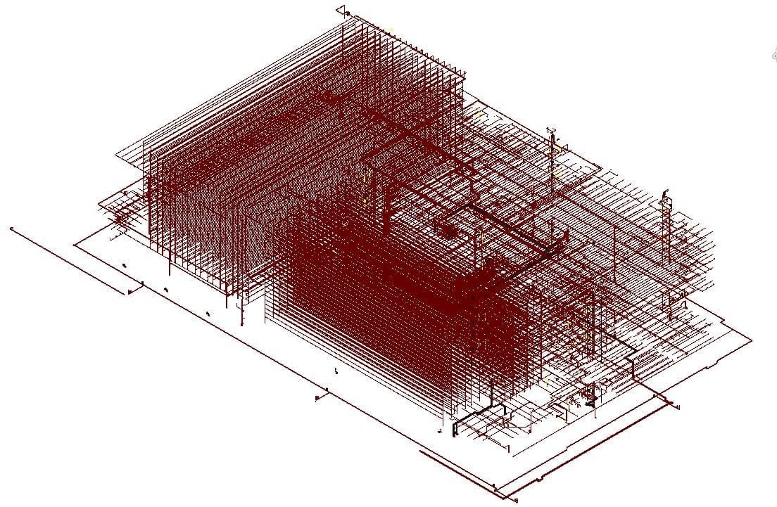 Revit fire protection model of a 45 m high automated cold store and warehouse
