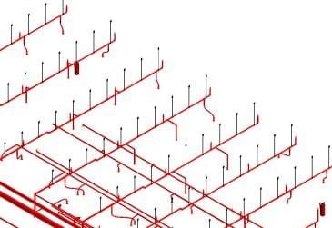 Revit model of sprinkler branches with hangers