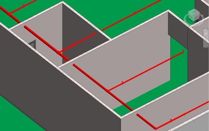 Pipes crossing linked walls before sleeve placement